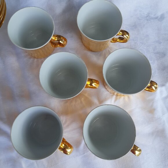 Royal Worcester 1960s Gold Tea & Coffee Pot Set w/6 teacups, English Porcelain - Picture 11 of 15